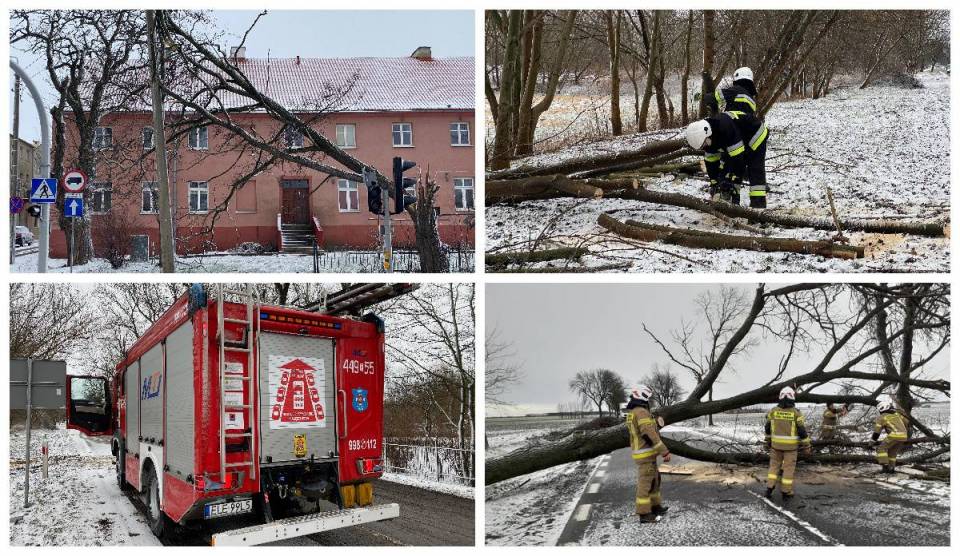 Wiele zerwanych dachów, powalone drzewa, uszkodzone linie energetyczne. Strażacy usuwają skutki burzy śnieżnej
